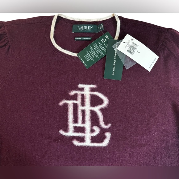 Lauren Ralph Lauren Cashmere Sweater Burgundy RL Monogram Logo NWT L - Picture 2 of 3